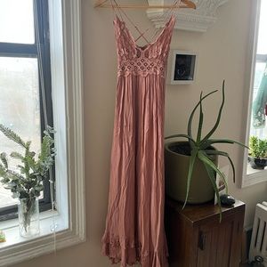 Free People Adella Maxi Slip Rose XS